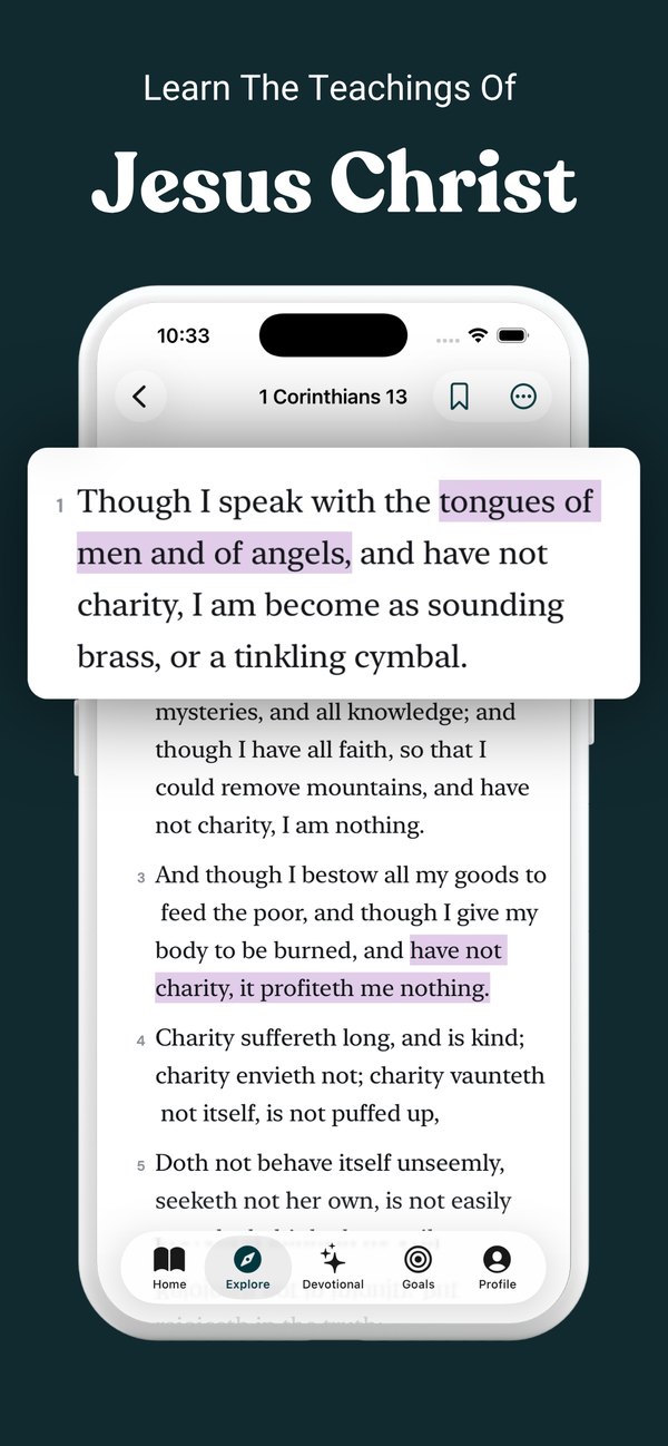 HearHim App Store screenshot: reading 1 Corinthians 13 with highlighted verses